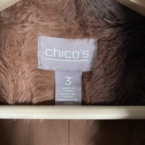 Chico's Faux Fur Vest Size 3 (XL) Brown Open Front Soft Winter Cabin Penny Lane - Picture 3 of 12